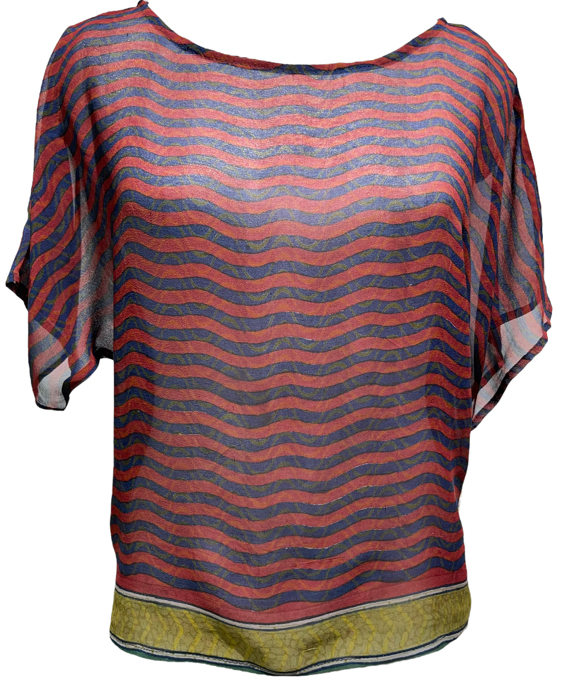 FINAL SALE PRG2360 Golden-Plumed Parakeet Sheer Avatar Pure Silk Boxy Top