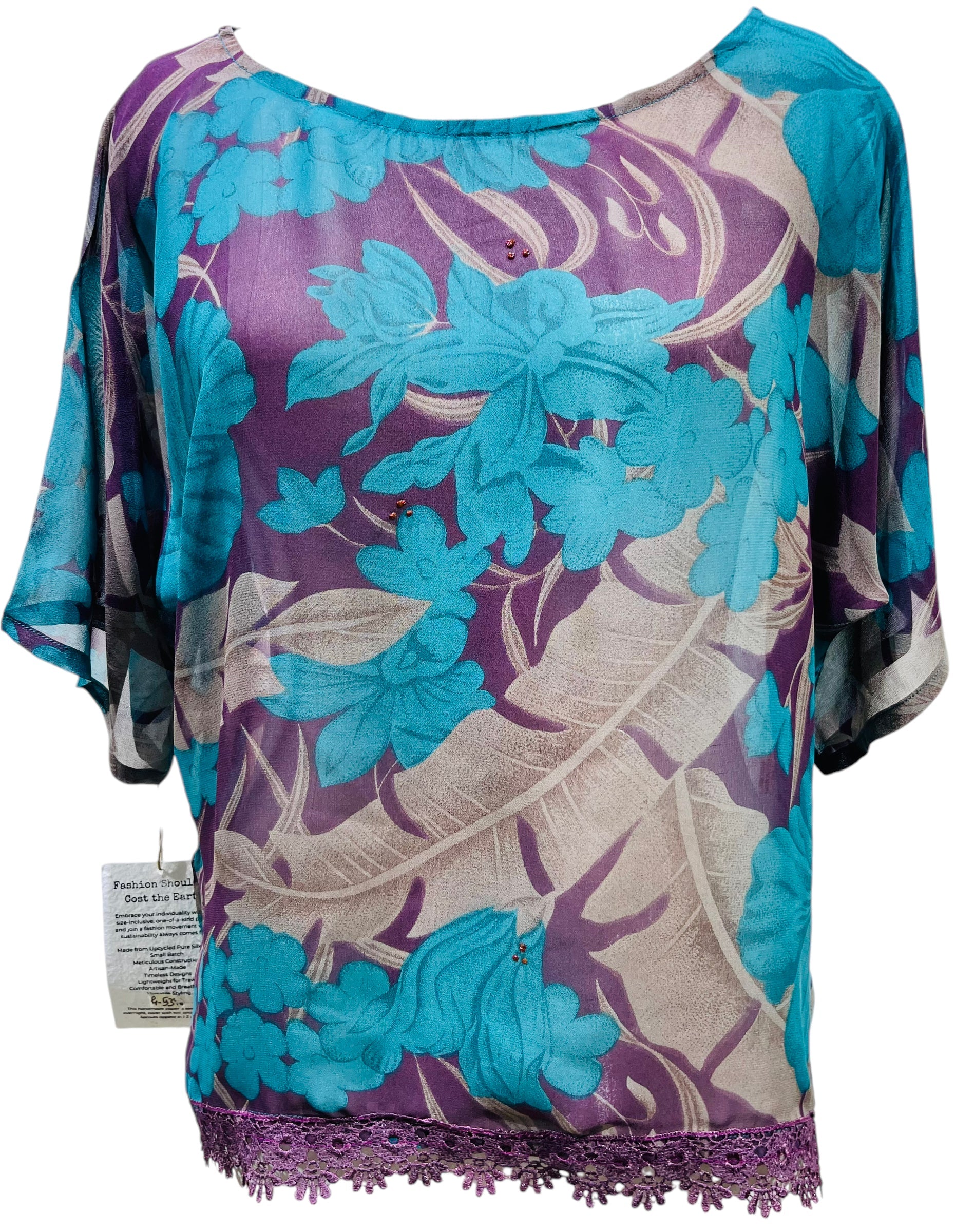 FINAL SALE PRG5396 Sheer Avatar Pure Silk Side Slit Top