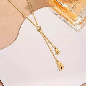 Adjustable Lariat Necklace and Earring Set with Droplet Design – Elegant Stainless Steel Jewelry for Women