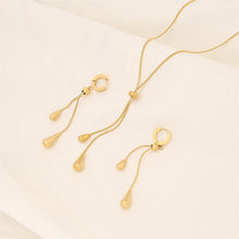 Load image into Gallery viewer, Adjustable Lariat Necklace and Earring Set with Droplet Design – Elegant Stainless Steel Jewelry for Women
