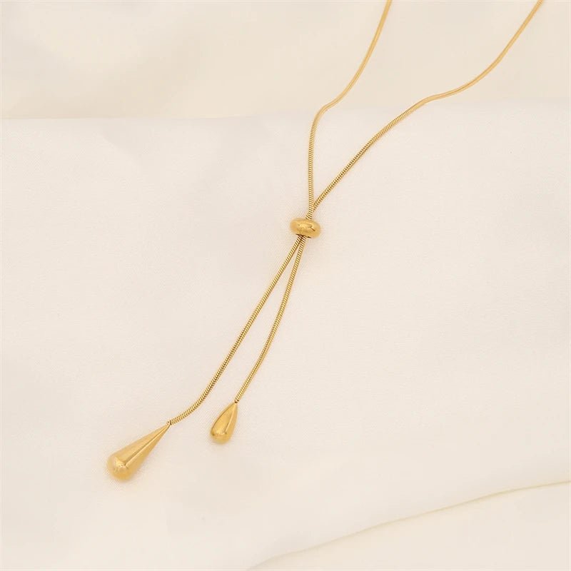Adjustable Lariat Necklace and Earring Set with Droplet Design – Elegant Stainless Steel Jewelry for Women