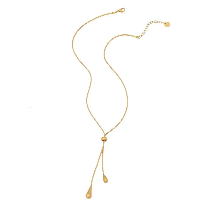 Adjustable Lariat Necklace and Earring Set with Droplet Design – Elegant Stainless Steel Jewelry for Women