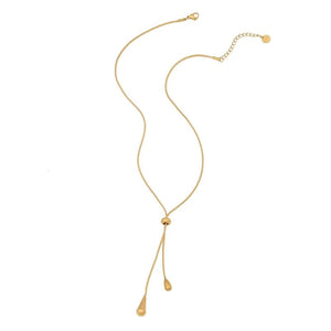 Adjustable Lariat Necklace and Earring Set with Droplet Design – Elegant Stainless Steel Jewelry for Women