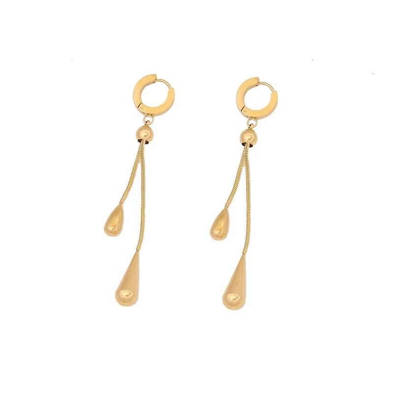 Adjustable Lariat Necklace and Earring Set with Droplet Design – Elegant Stainless Steel Jewelry for Women