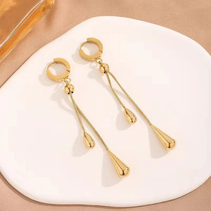 Adjustable Pull Droplet Necklace and Earring Set – Elegant Stainless Steel Jewelry for Women