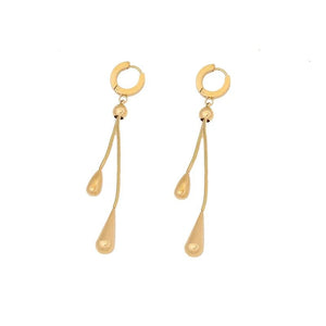 Adjustable Pull Droplet Necklace and Earring Set – Elegant Stainless Steel Jewelry for Women