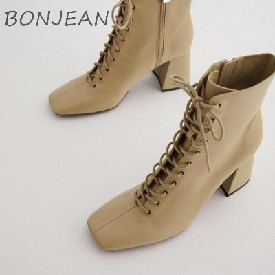 Lace Up Block Heel Boot