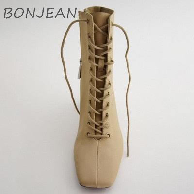 Lace Up Block Heel Boot