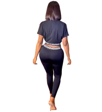 Load image into Gallery viewer, European and American women fashion casual printing black two piece set
