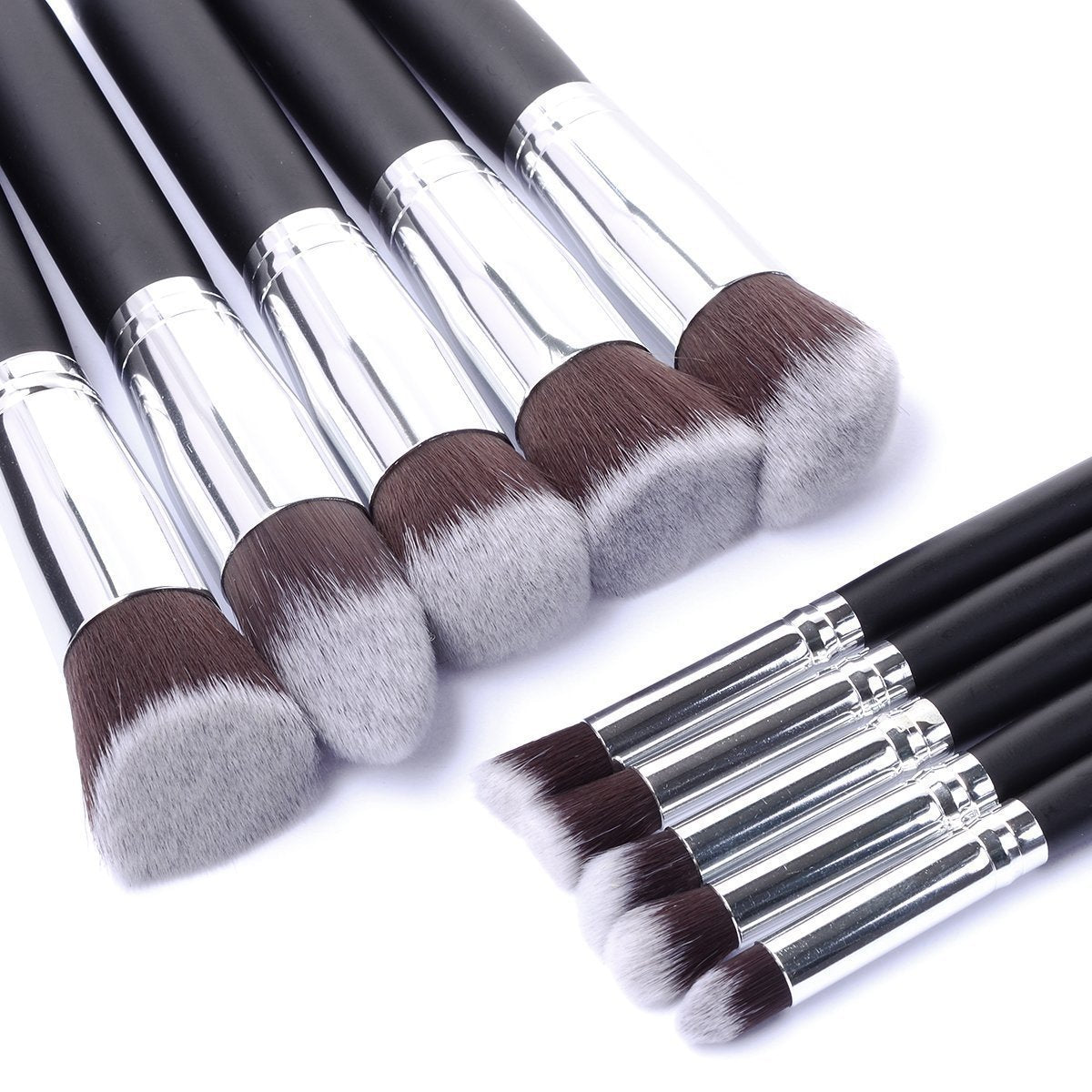 10 Pcs Silver/Golden Makeup Brushes Set.