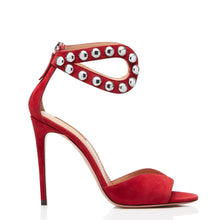 Load image into Gallery viewer, Black Red Rivet High Heel Sandals, Oversized Womens Banquet Fashion Shoes
