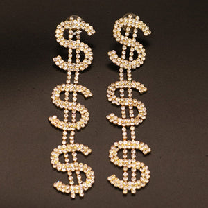 Exaggerated Queen Rhinestone Earrings for Women Fashion Long Letters Pendant Earring Fashion Shiny Party Costume Jewelry