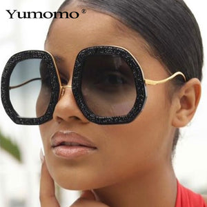 New Large Frame Sunglasses Trendy Fashion Luxury Rhinestone Polygonal Glasses