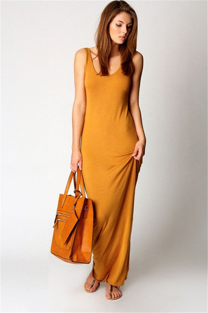 Elegant Women Sexy Dress O-Neck Sleeveless Slim Maxi Dress High Stretch Tank Robe Spring Summer Thin Long Dress Vestidos