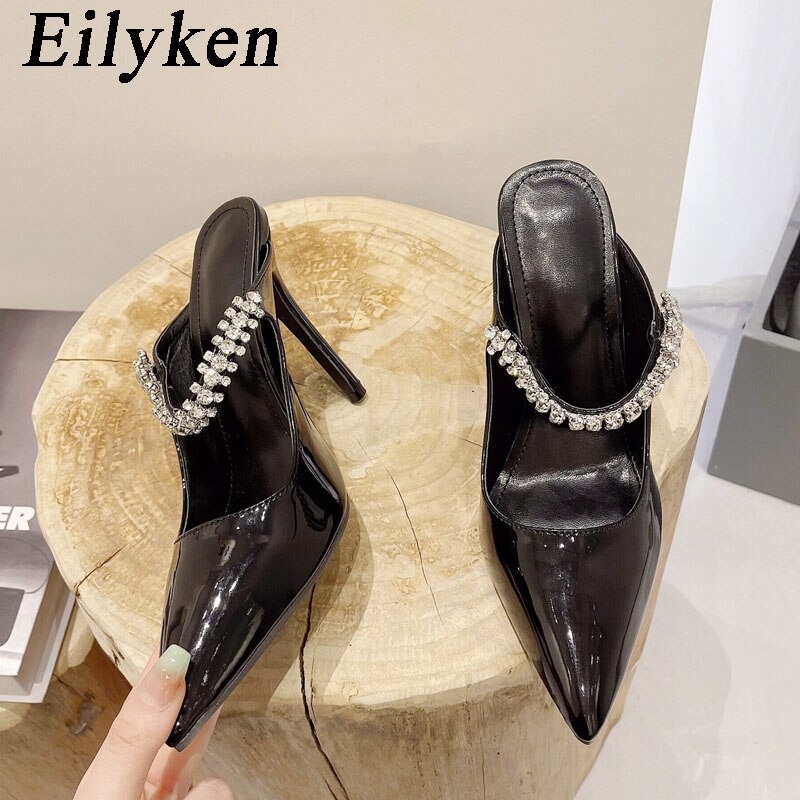 Fashion Design Crystal Pumps Women Sexy Pointed Toe High Heels Sandals Wedding Bride Prom Mules Slippers Shoes