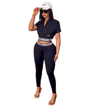 Load image into Gallery viewer, European and American women fashion casual printing black two piece set
