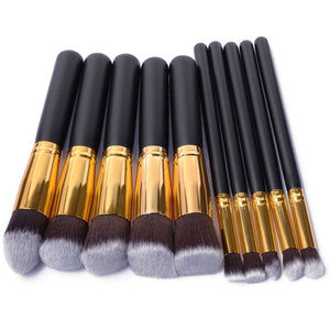 10 Pcs Silver/Golden Makeup Brushes Set.