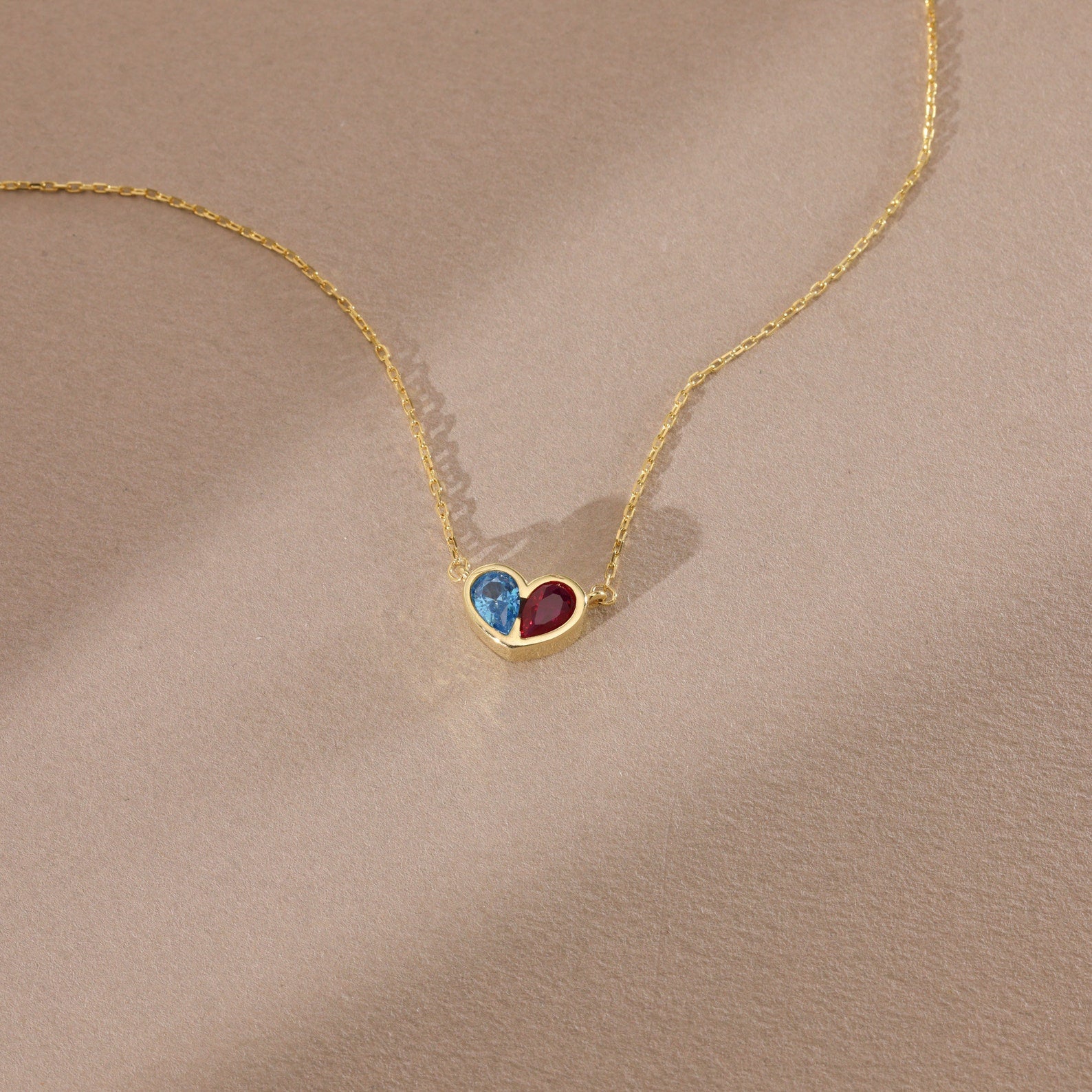 Birthstone Heart Necklace and Bracelet Set for Women, Customizable Hypoallergenic Jewelry with Zircon Accents