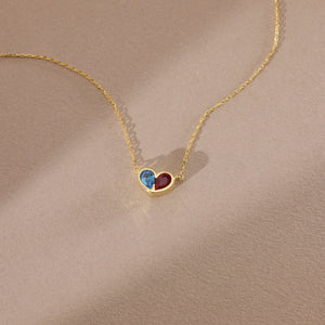 Birthstone Heart Necklace and Bracelet Set for Women, Customizable Hypoallergenic Jewelry with Zircon Accents