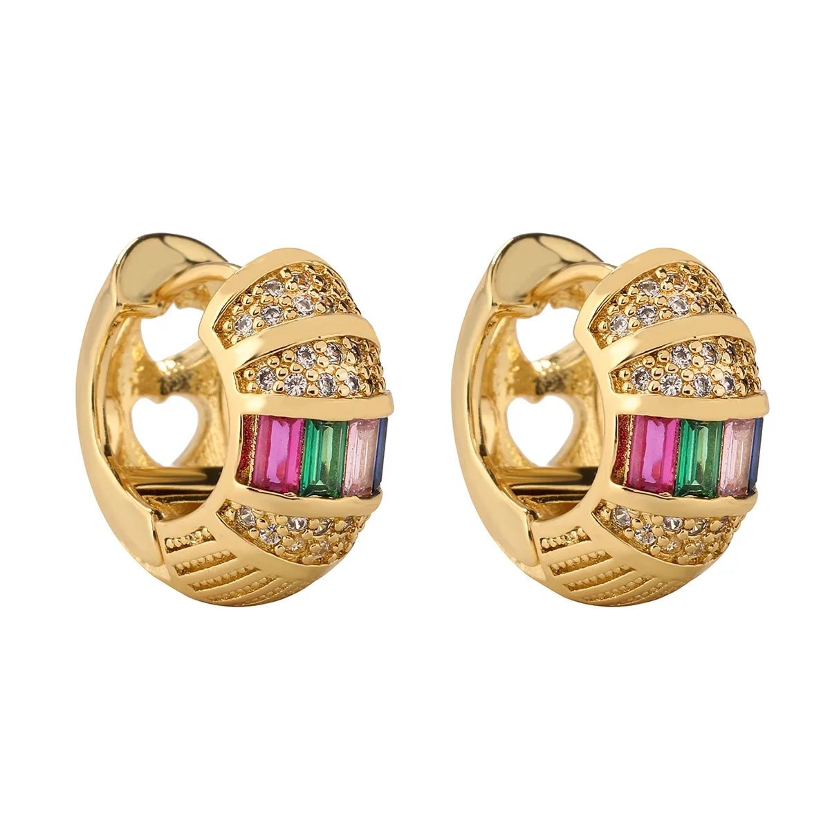 Bold Baguette Diamond Hoop Earrings in Gold or Silver – Chunky Design with Colorful or White Diamonds