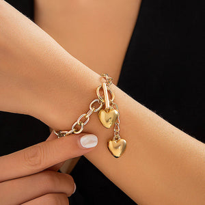 Bold Dual Heart Lariat Necklace and Bracelet Set – Chunky Chain Link Jewelry in Gold and Silver, 316L Stainless Steel