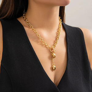Bold Dual Heart Lariat Necklace and Bracelet Set – Chunky Chain Link Jewelry in Gold and Silver, 316L Stainless Steel