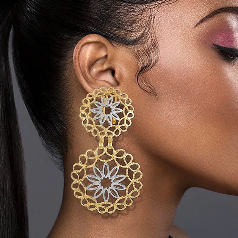 Bold Frequency Geometric Earrings for Women – Modern Stainless Steel and Copper Jewelry, Lightweight Design, 4x7cm
