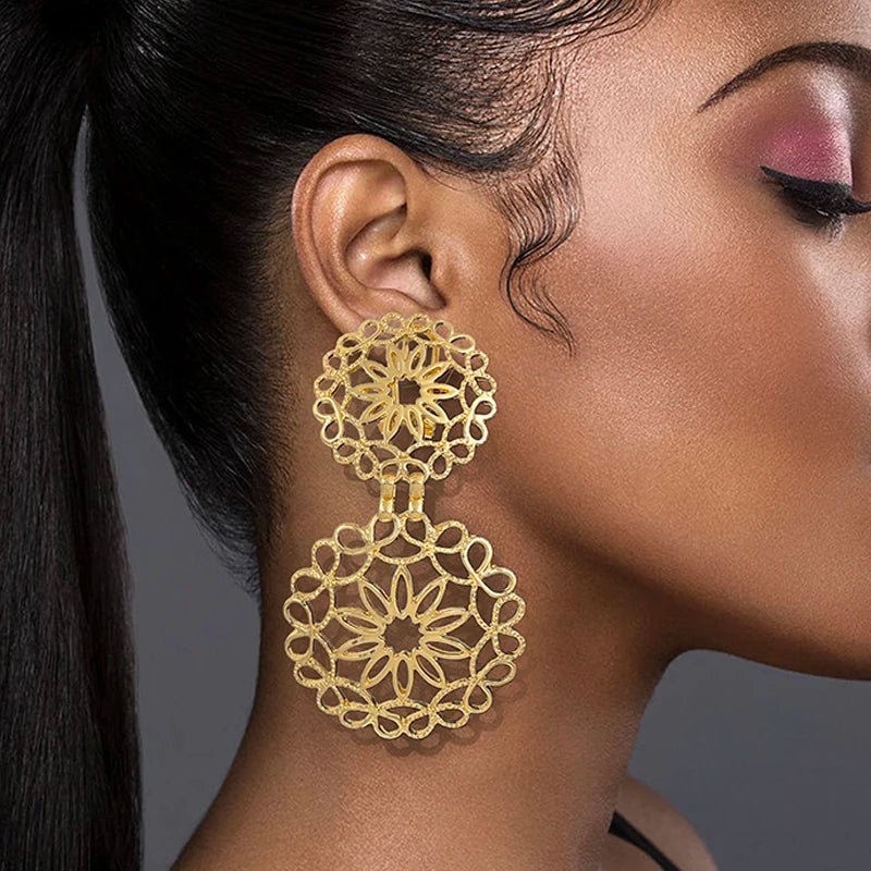 Bold Frequency Geometric Earrings for Women – Modern Stainless Steel and Copper Jewelry, Lightweight Design, 4x7cm