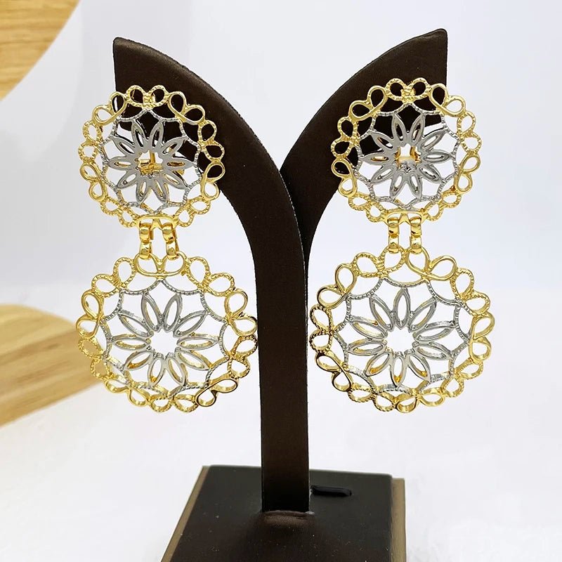 Bold Frequency Geometric Earrings for Women – Modern Stainless Steel and Copper Jewelry, Lightweight Design, 4x7cm