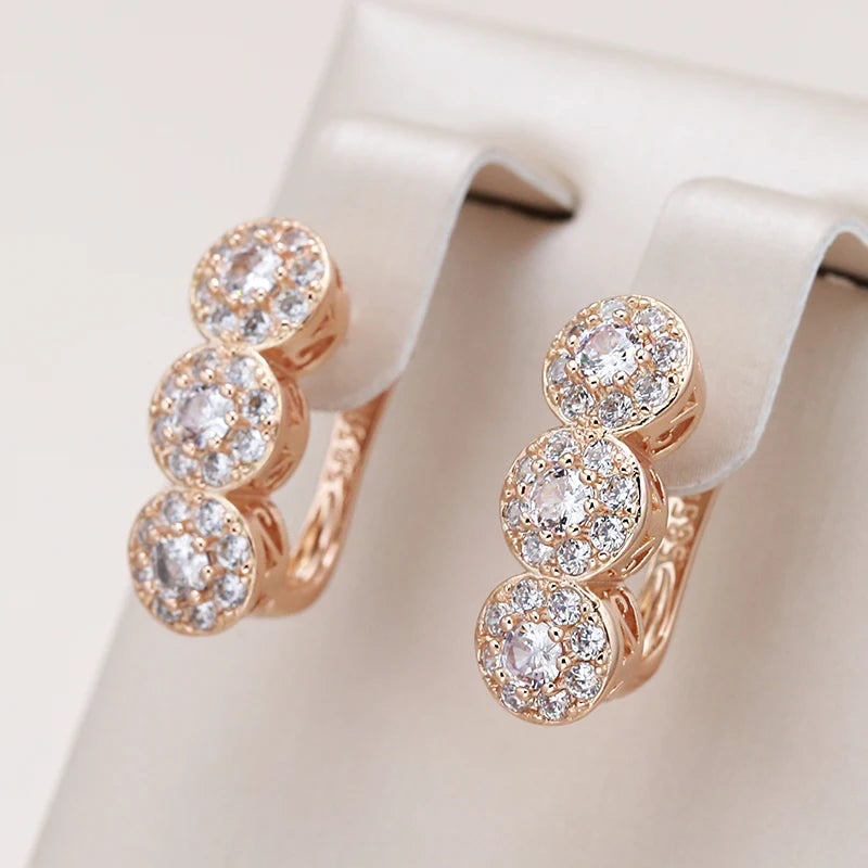 Bold Triple Layer Rose Gold Earrings with Diamond Accents – Elegant Statement Jewelry