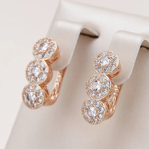 Bold Triple Layer Rose Gold Earrings with Diamond Accents – Elegant Statement Jewelry
