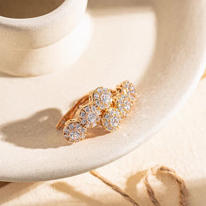 Bold Triple Layer Rose Gold Earrings with Diamond Accents – Elegant Statement Jewelry