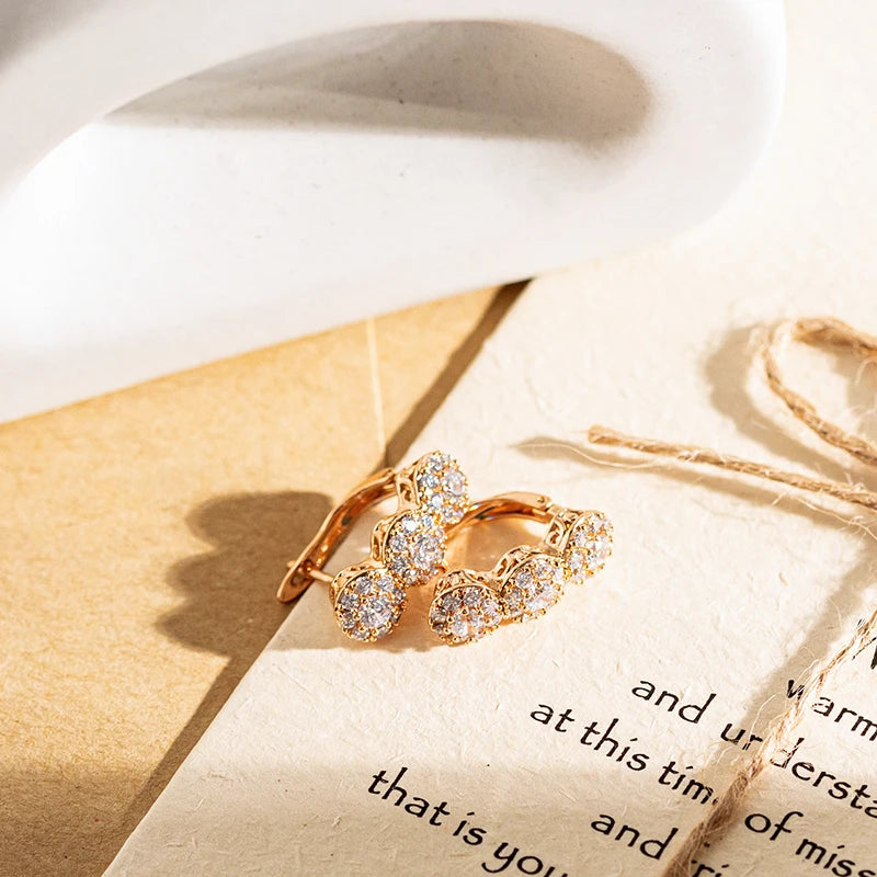 Bold Triple Layer Rose Gold Earrings with Diamond Accents – Elegant Statement Jewelry