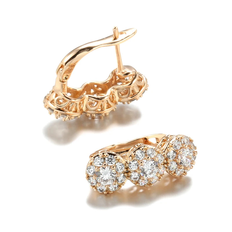 Bold Triple Layer Rose Gold Earrings with Diamond Accents – Elegant Statement Jewelry
