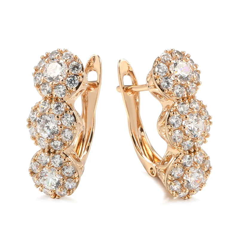 Bold Triple Layer Rose Gold Earrings with Diamond Accents – Elegant Statement Jewelry