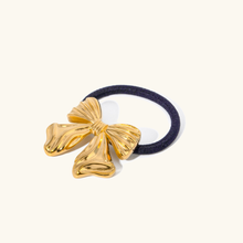 Load image into Gallery viewer, Bow Pony Cuff with Golden Bow – Waterproof and Hypoallergenic Hair Tie
