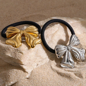 Bow Pony Cuff with Golden Bow – Waterproof and Hypoallergenic Hair Tie
