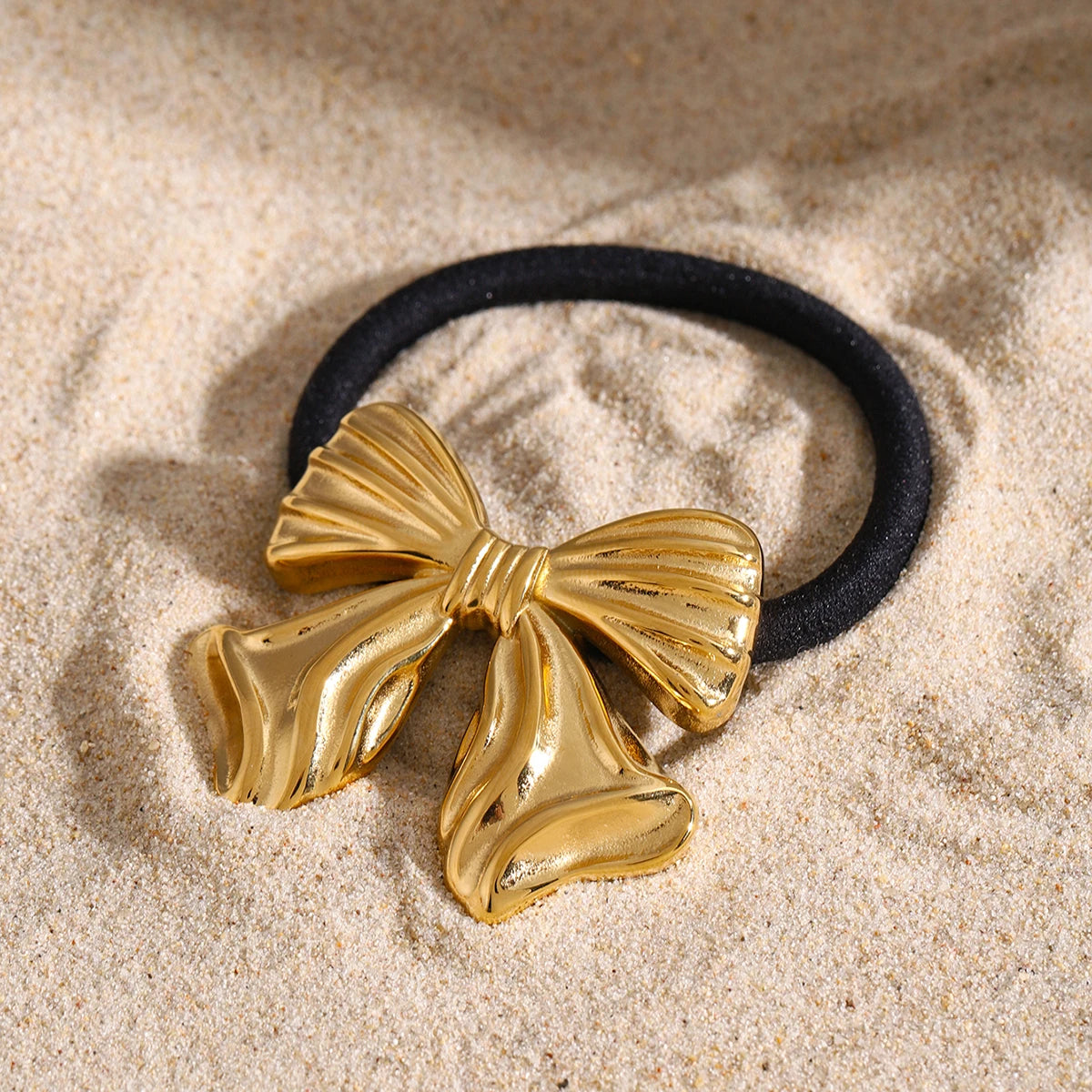 Bow Pony Cuff with Golden Bow – Waterproof and Hypoallergenic Hair Tie