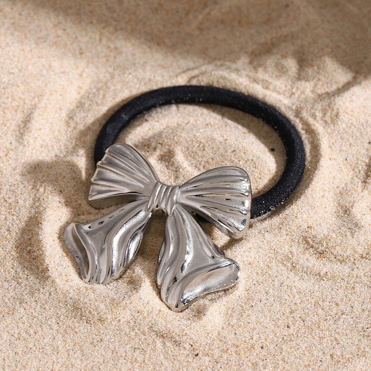 Bow Pony Cuff with Golden Bow – Waterproof and Hypoallergenic Hair Tie