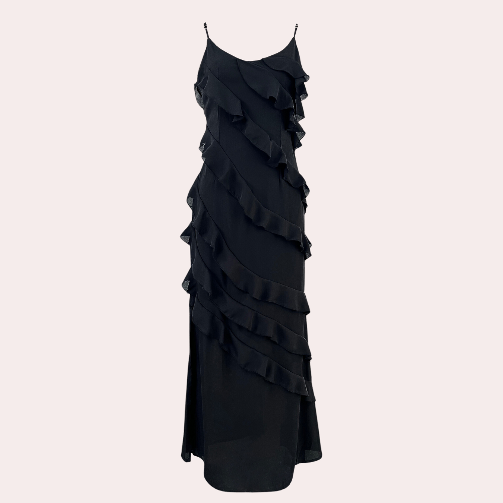 Women's Evening Gown Black Ruffled Polyester Formal Dress