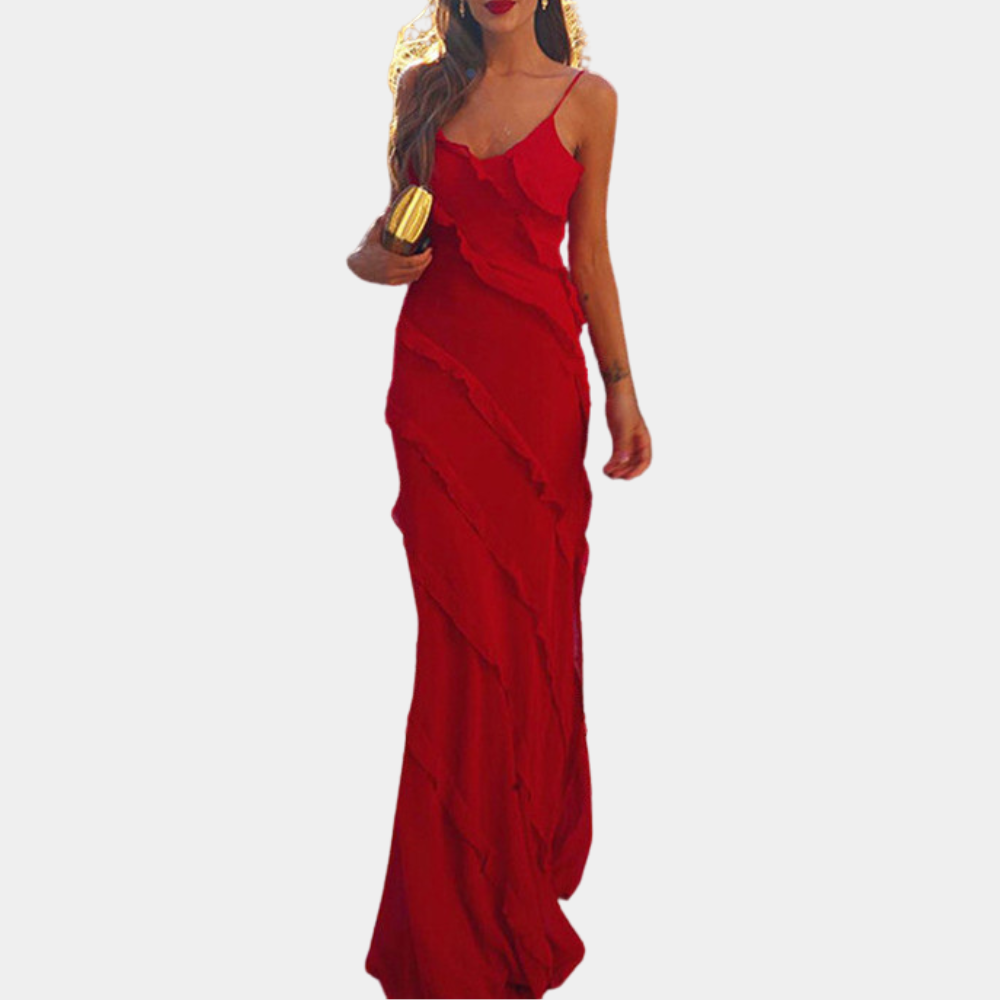 Women's Evening Gown Black Ruffled Polyester Formal Dress