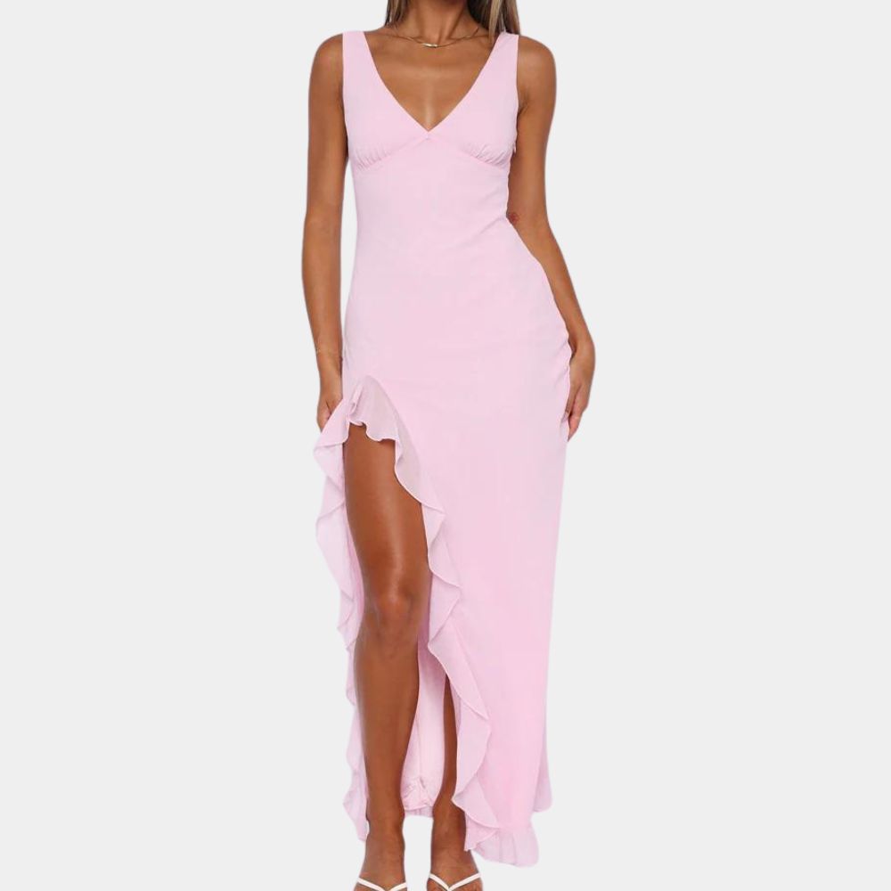 Women's Evening Dress Pink Rayon Blend High-Low Hem