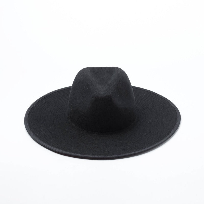 Double-layer color matching woolen large brim top hat for women's fashion show design, shopping big brim hat