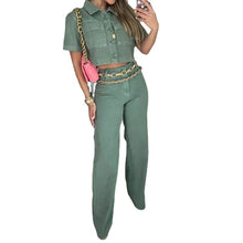 Load image into Gallery viewer, European and American womens clothing set Fashion lapel sleeveless top Loose pants Solid color set
