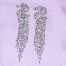 Load image into Gallery viewer, Exaggerated Queen Rhinestone Earrings for Women Fashion Long Letters Pendant Earring Fashion Shiny Party Costume Jewelry
