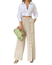 Load image into Gallery viewer, European and American Womens Fashion Casual Solid Color Lapel Shirt Loose Pants Two Piece Set
