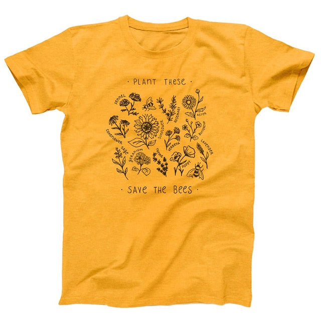 Plant These Harajuku Tshirt Women Causal Save The Bees T-shirt Cotton Wildflower Graphic Tees Woman Unisex Clothes