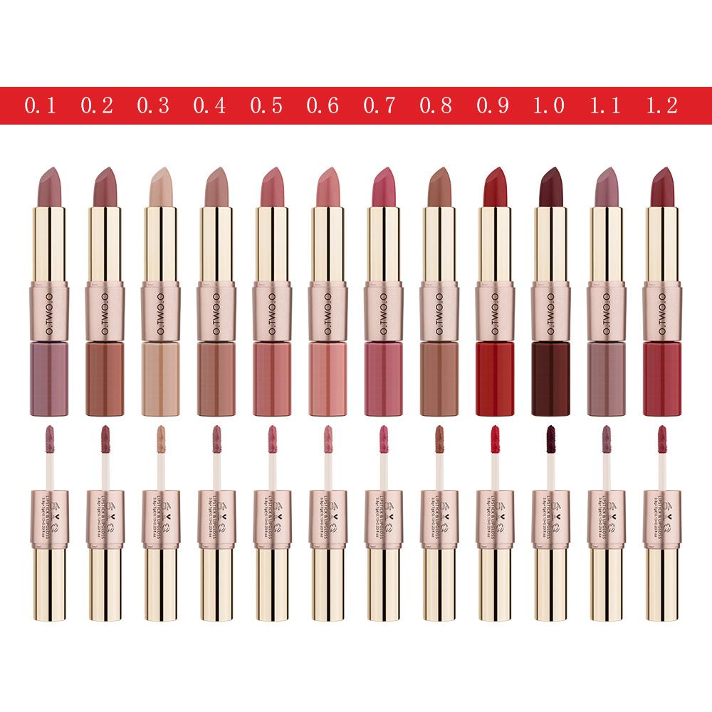 O.TWO.O 2 in 1 Matte Lipstick Lips Makeup Cosmetics Waterproof Pintalabios Batom Mate Lip Gloss Rouge 12colors can choose