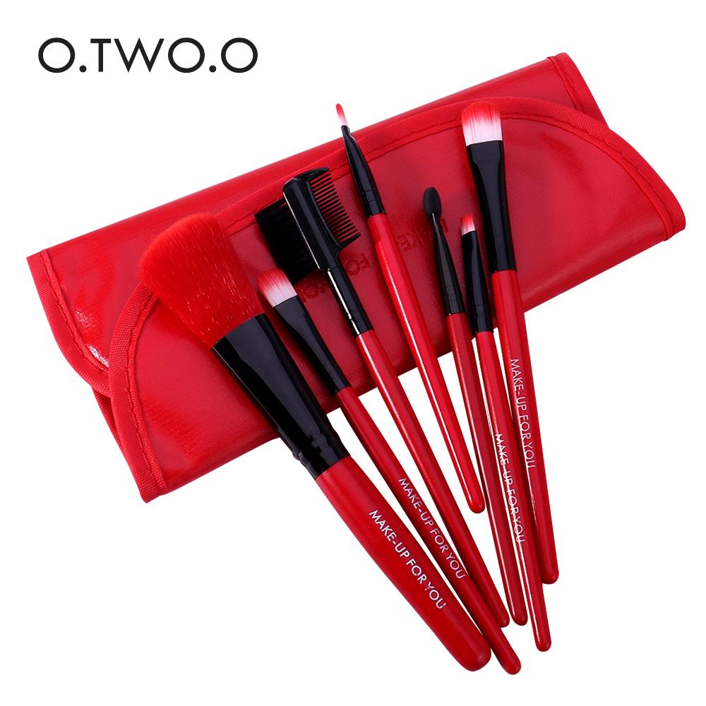 O.TWO.O 7pcs/lot Cosmetics Brush Set Beauty Eye Primer Powder Blush Brush Soft Synthetic Hair With PU Leather Case Send Random