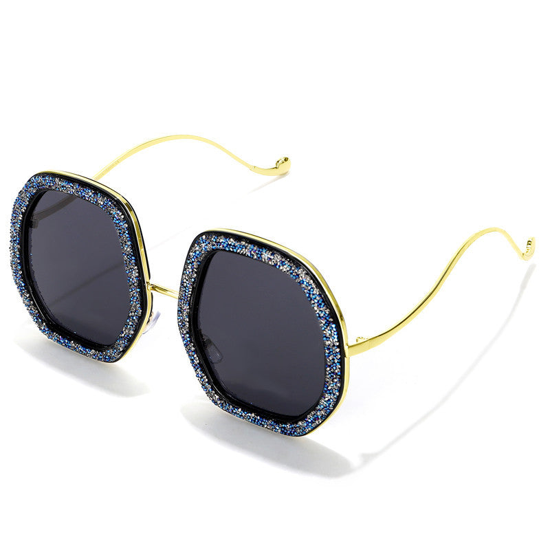 New Large Frame Sunglasses Trendy Fashion Luxury Rhinestone Polygonal Glasses